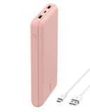 BELKIN Powerbank 20K 15W USB-C cable inclus + 2 USB-A Rose