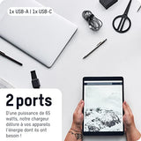 CHARGEUR SECTEUR 2 PORTS USB + TYPE C POWER DELIVERY 65 W