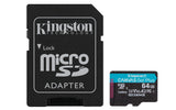 KINGSTON 64Go microSDXC Canvas Go Plus Gen4 200Mo/s A2 U3 V30 Card + Adapter