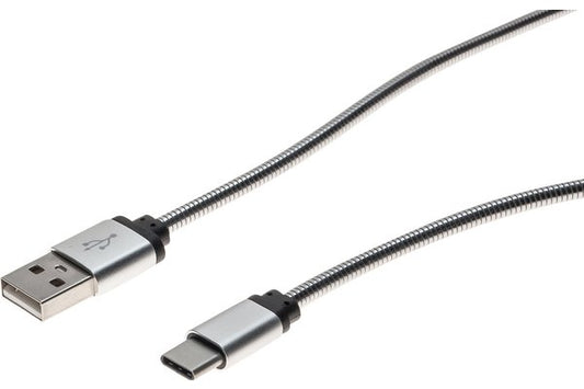 CORDON USB 2.0 C / Type- A SILVER tresse acier souple 1,0 M