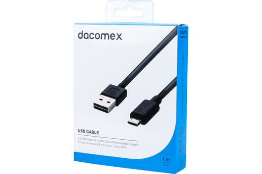 DACOMEX Cordon réversible USB 2.0 Type-A - micro USB B noir - 1 m
