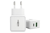 CHARGEUR SECTEUR 1 PORT USB Type-A QC + 1 PORT USB Type-C PD BLANC