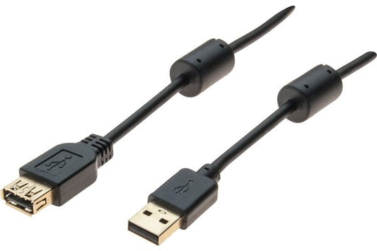 Rallonge USB 2.0 type A / A avec ferrites noire - 1,5 m