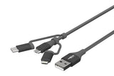 Cordon USB données et charge 3-en-1 1,2 m - Noir