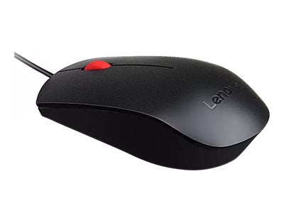 À la loupe : Lenovo Essential - Souris - droitiers et gauchers - optique - 3 boutons - filaire - USB - ThinkRed