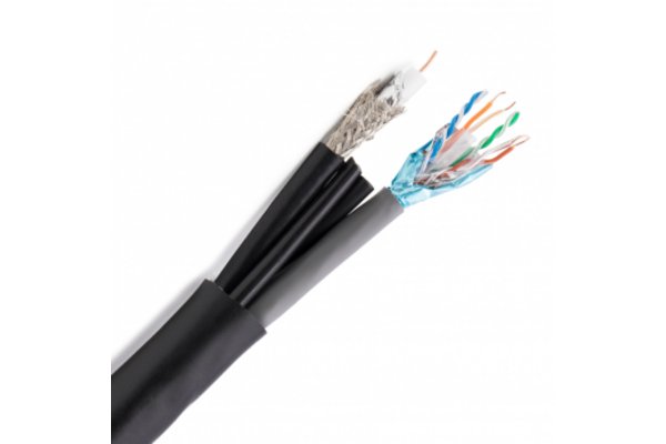 Zoom sur : TESCA Cable hybride composé de 1 PRIMA + 1 RF/UTP4Z6, diam 18mm gaine noire