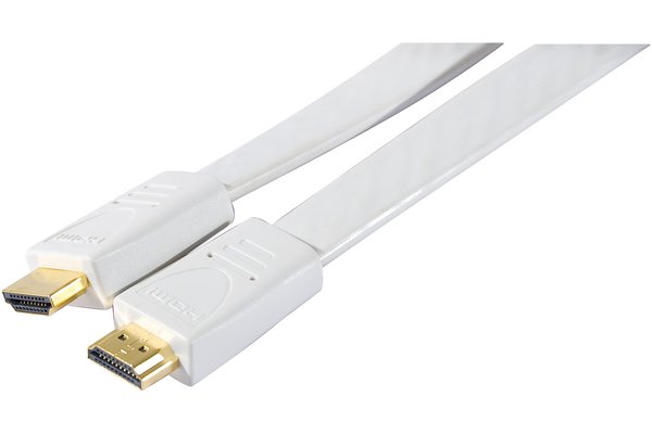 Cordon HDMI haute vitesse plat blanc 5m