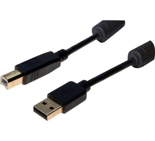 Cordon USB 2.0 type A / B avec ferrites noir - 5,0 m