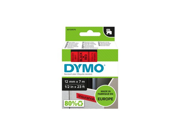 DYMO Ruban D1 - 12 mm noir sur rouge