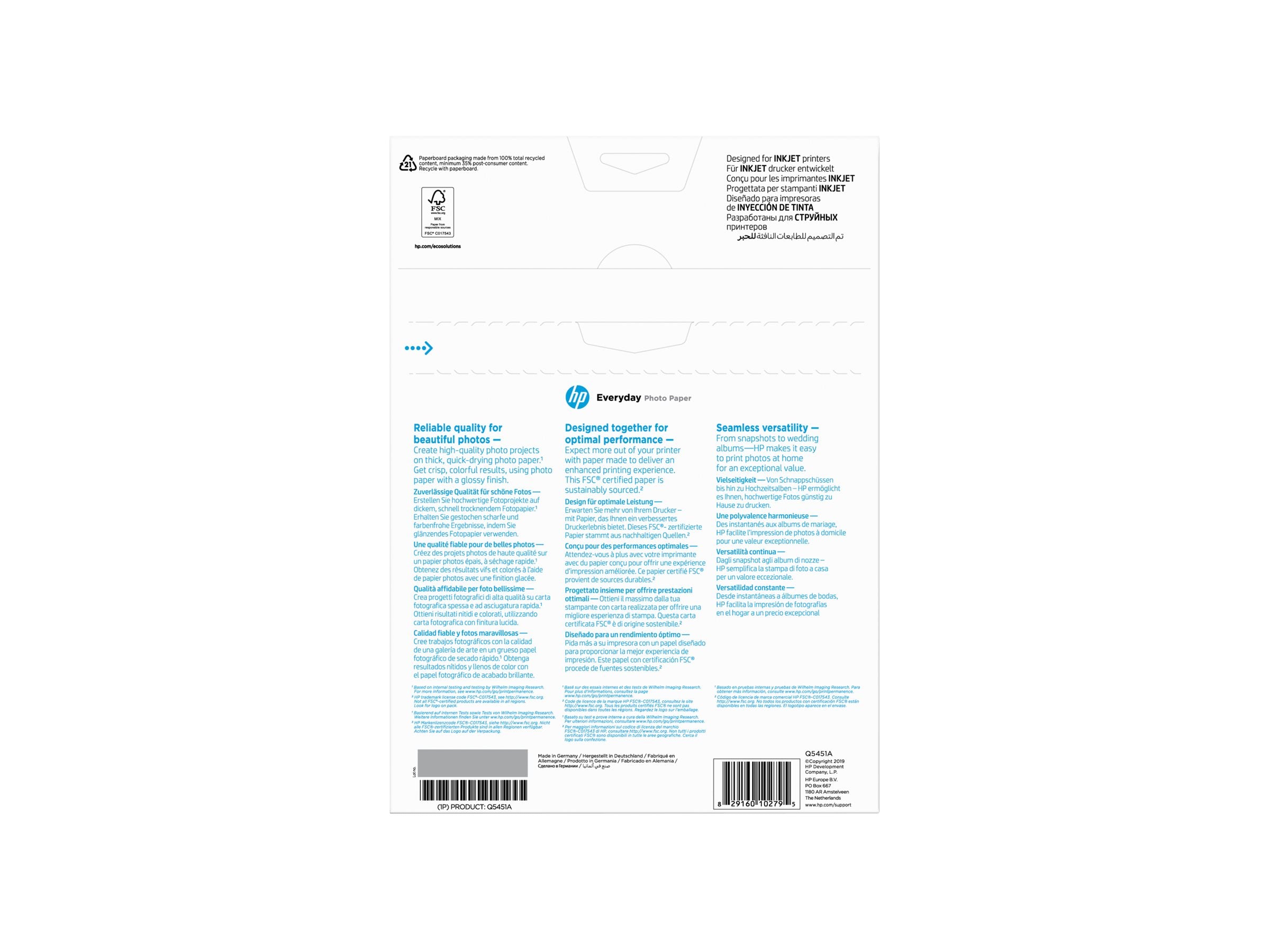 HP original Q5451A Everyday Glossy Photo Paper Ink cartridgetjet 200g/m2 A4 25 sheets 1-pack