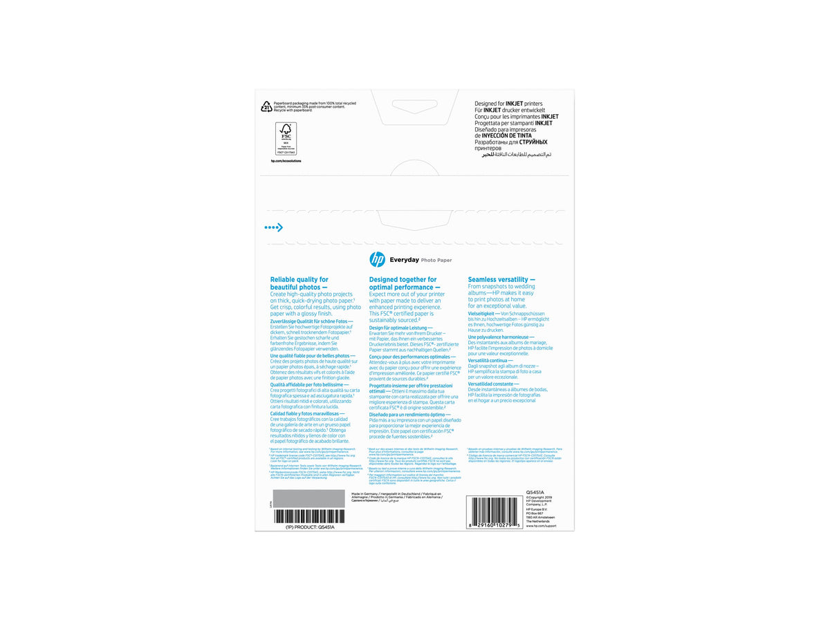 HP original Q5451A Everyday Glossy Photo Paper Ink cartridgetjet 200g/m2 A4 25 sheets 1-pack