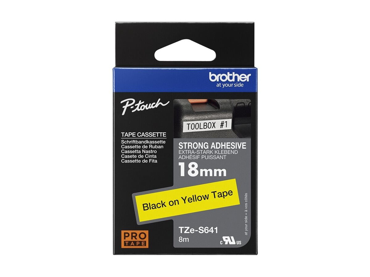 BROTHER P-TOUCH TZE-S641 noir sur jaune  18mm extra gluey
