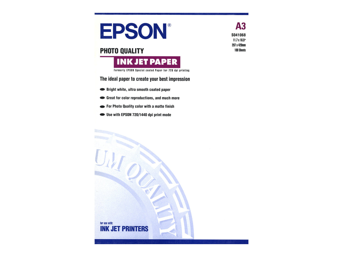 EPSON S041068 Photo papier inkjet 104g/m2 A3 100 feuilles pack de 1