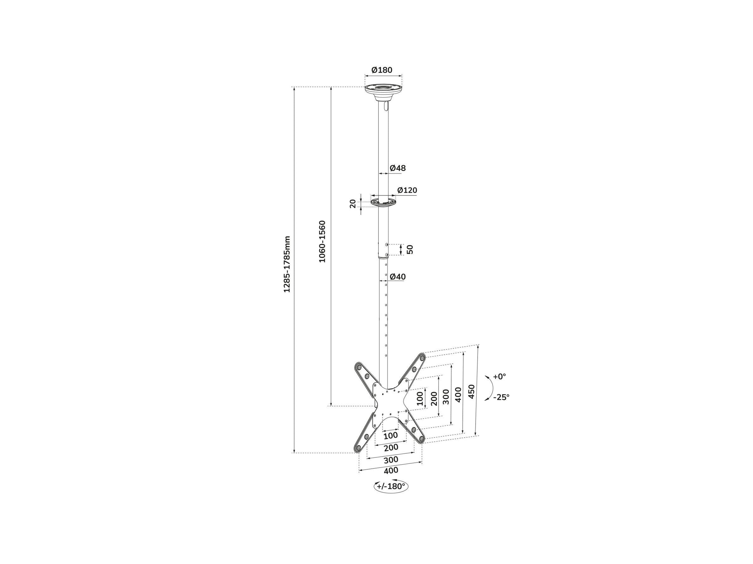 NEOMOUNTS FPMA-C340BLACK Support de plafond pour écran de 32-75p - h 106-156 cm