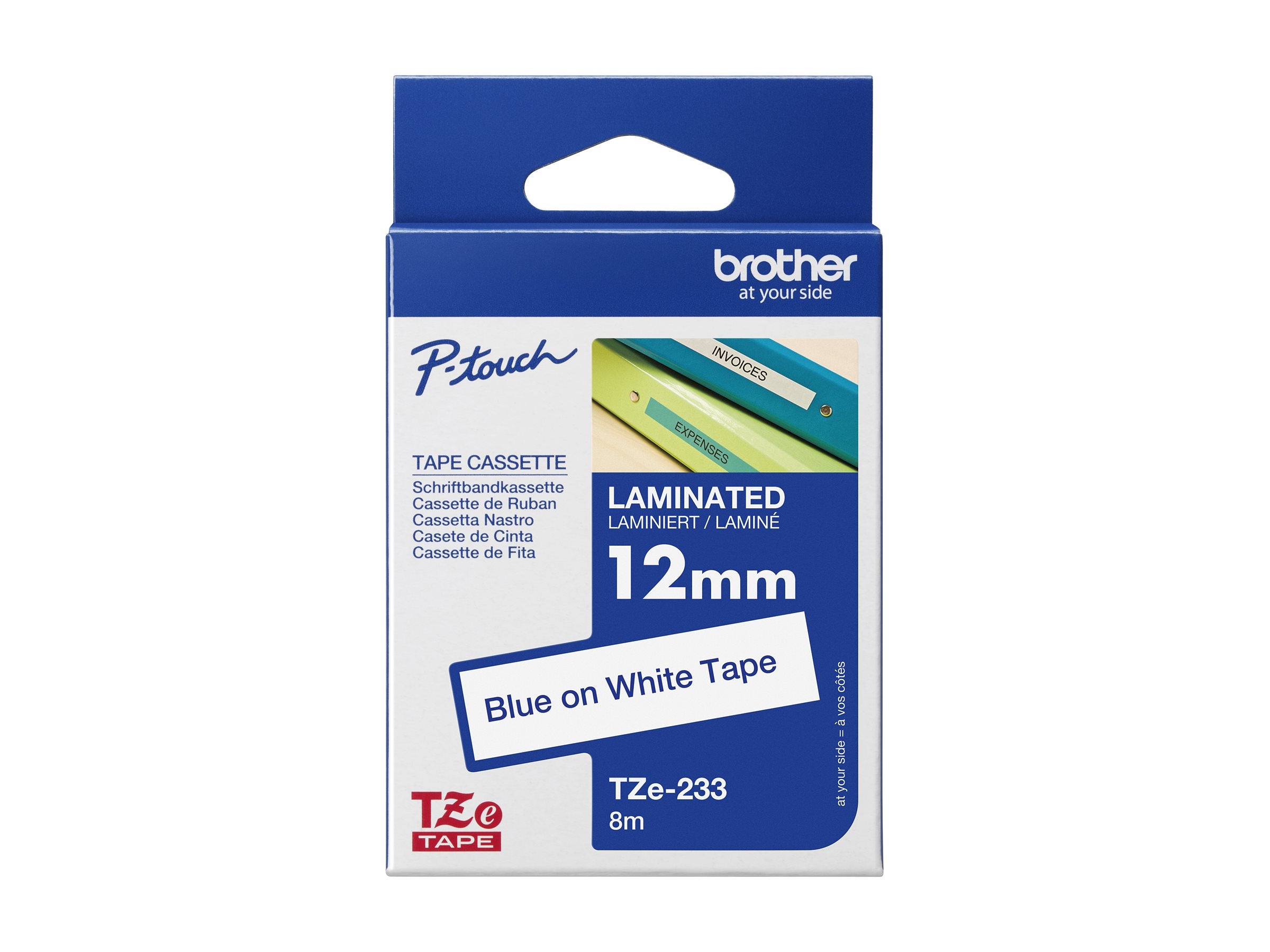 Tape/12mm blue on white f P-Touch TZE