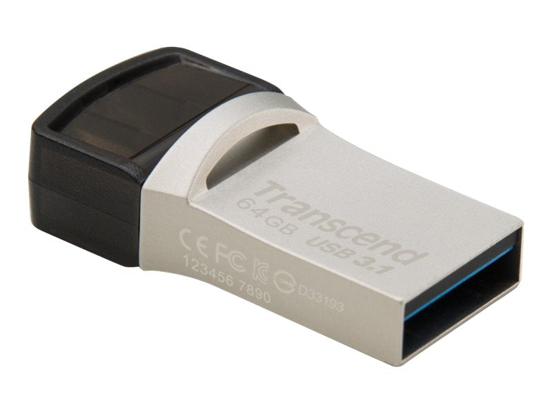 TRANSCEND 64Go ClÃ© USB3.1 Gen 1- On The Go - Type A et C - ArgentÃ©e