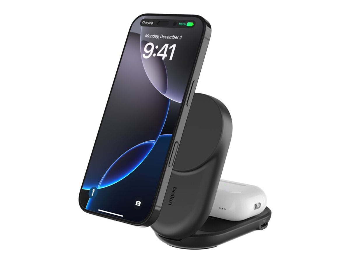 BELKIN UltraCharge 25w Qi2 2in1 Magnetic Charger plus USB-C EU Black Round