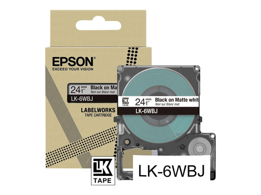 EPSON Matte Tape White/Black 24mm 8m LK-6WBJ