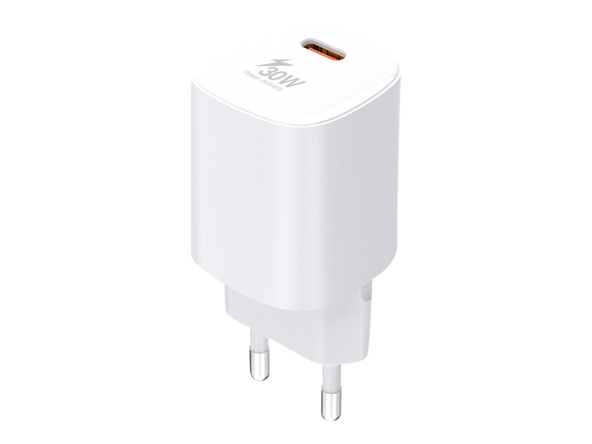 URBAN FACTORY CYCLEE ECO Chargeur USB-C 30W GaN en plastique recyclÃ© R-PC Version EU Blanc
