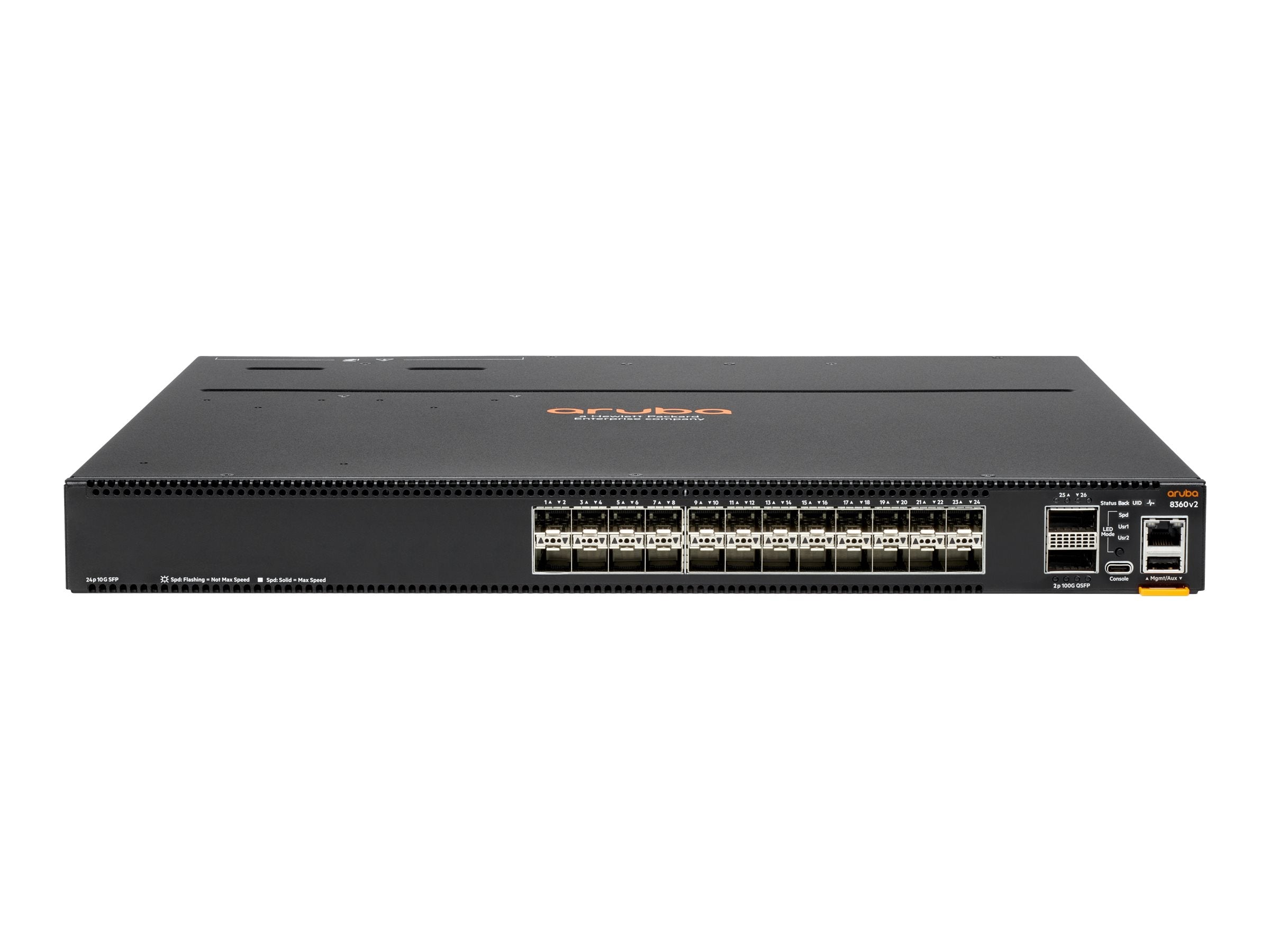 HPE Aruba 8360-24XF2C v2 Switch Bundle 24x 10G SFP/SFP+ 2x 100G QSFP+/28 Back to Front 3x Fans 2x PSU