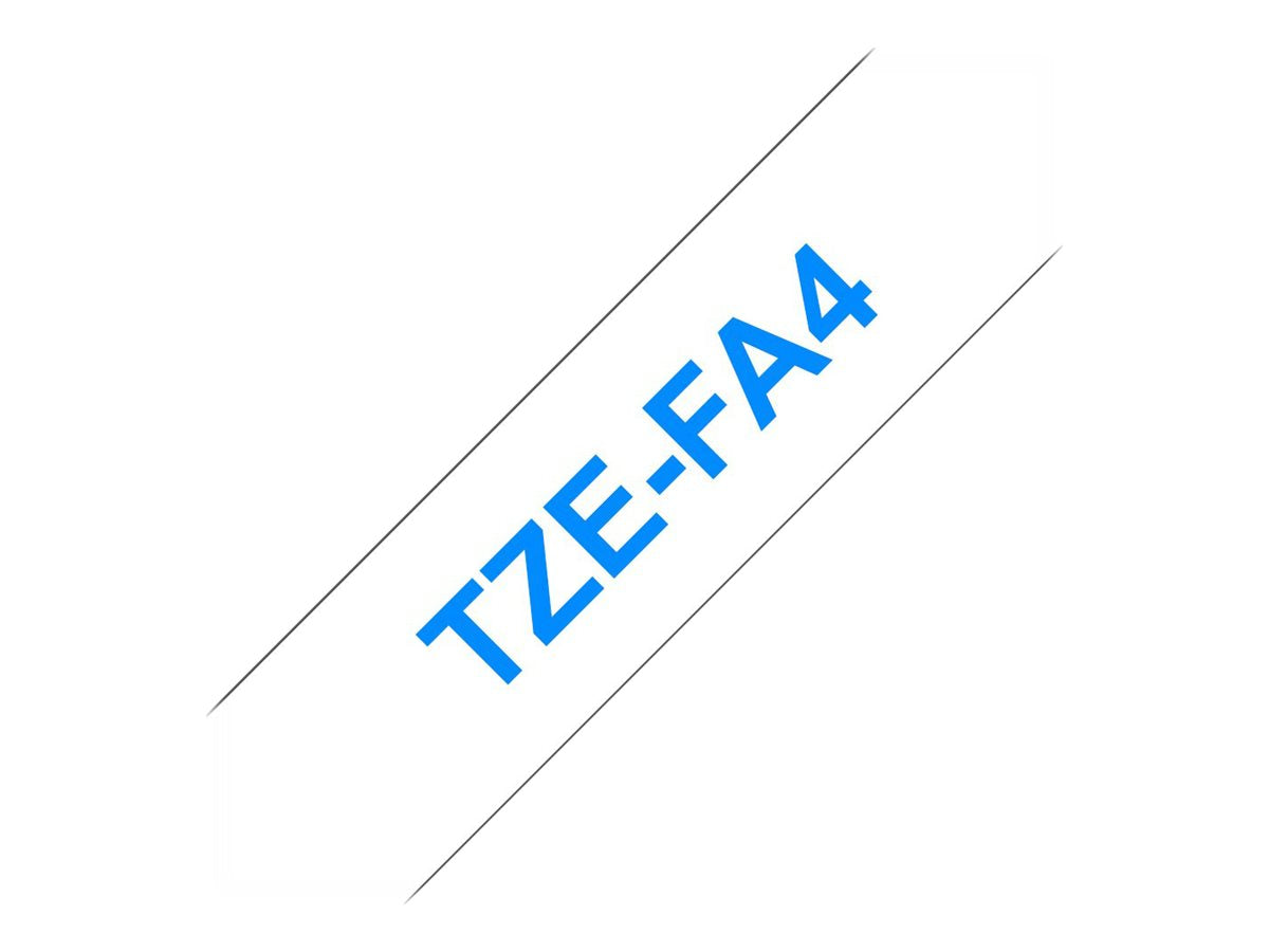 BROTHER Ruban TZeFA4B 18mm Bleu sur fond Blanc Thermo collant, 3M