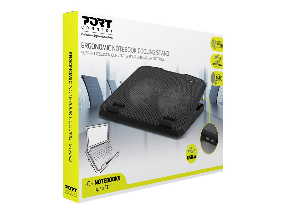 PORT DESIGNS Professional Ergonomic Cooling Notebook Stand for notebooks up to 17p Dual silent cooling fans USB-A