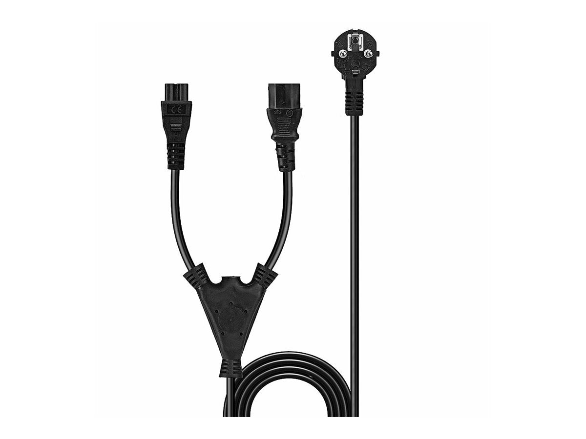 LINDY 2m Schuko to 1x IEC C13 and 1x IEC C5 Y-Power Cable