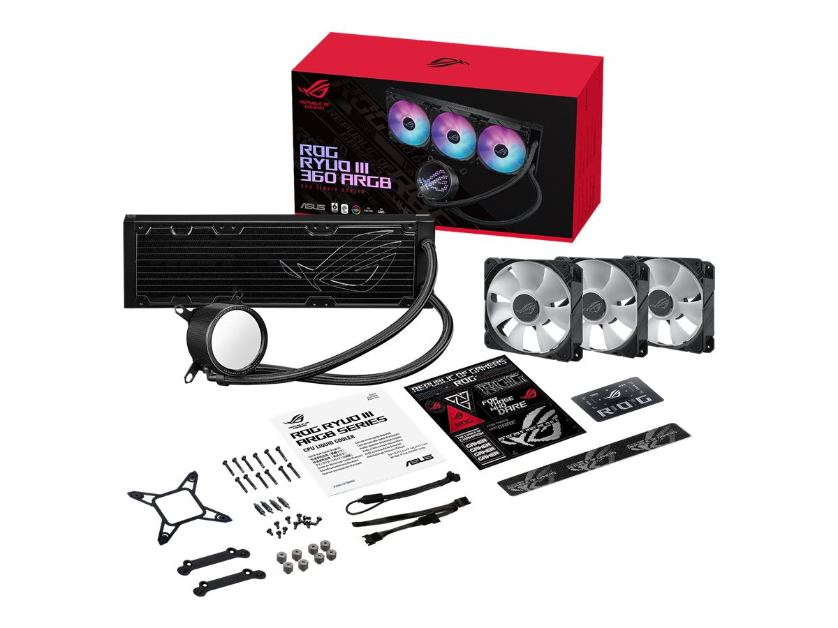 ASUS ROG RYUO III 360 ARGB all-in-one CPU liquid cooler with Asetek 8th gen pump solution and Anime Matrix LED Display
