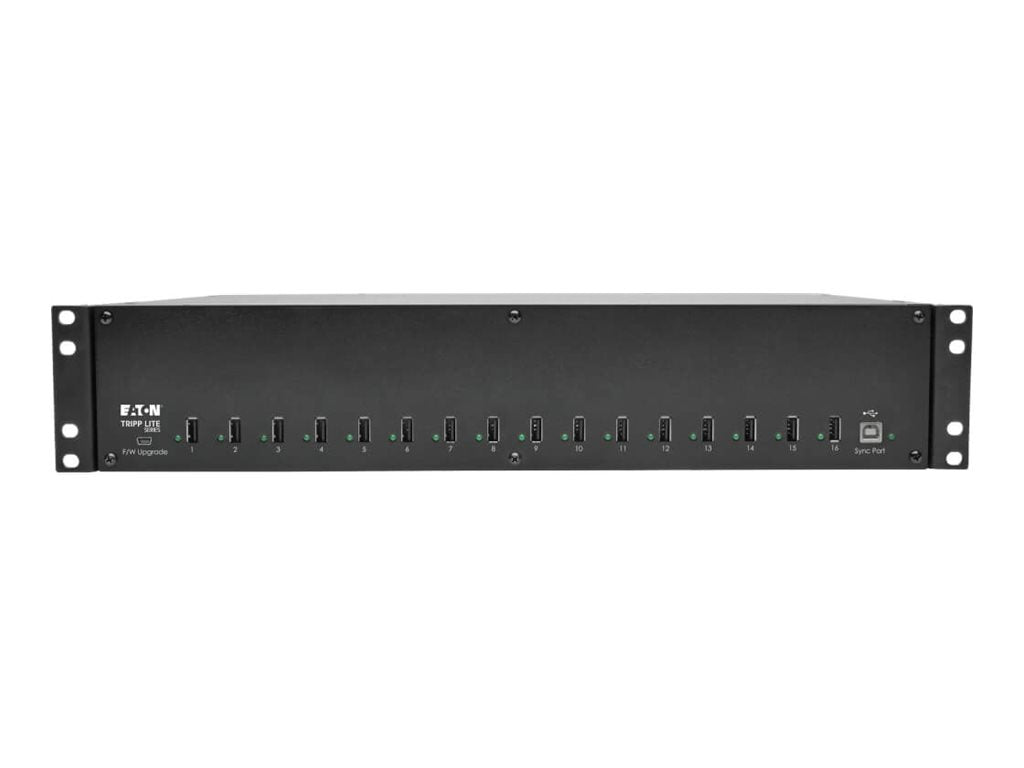 EATON TRIPPLITE 16-Port USB Charging Station with Syncing 230V 5V 40A 200W USB Charger Output 2U Rack-Mount