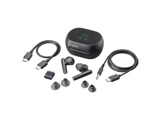 HP Poly Voyager Free 60+ UC Carbon Black Earbuds +BT700 USB-C Adapter +Touchscreen Charge Case