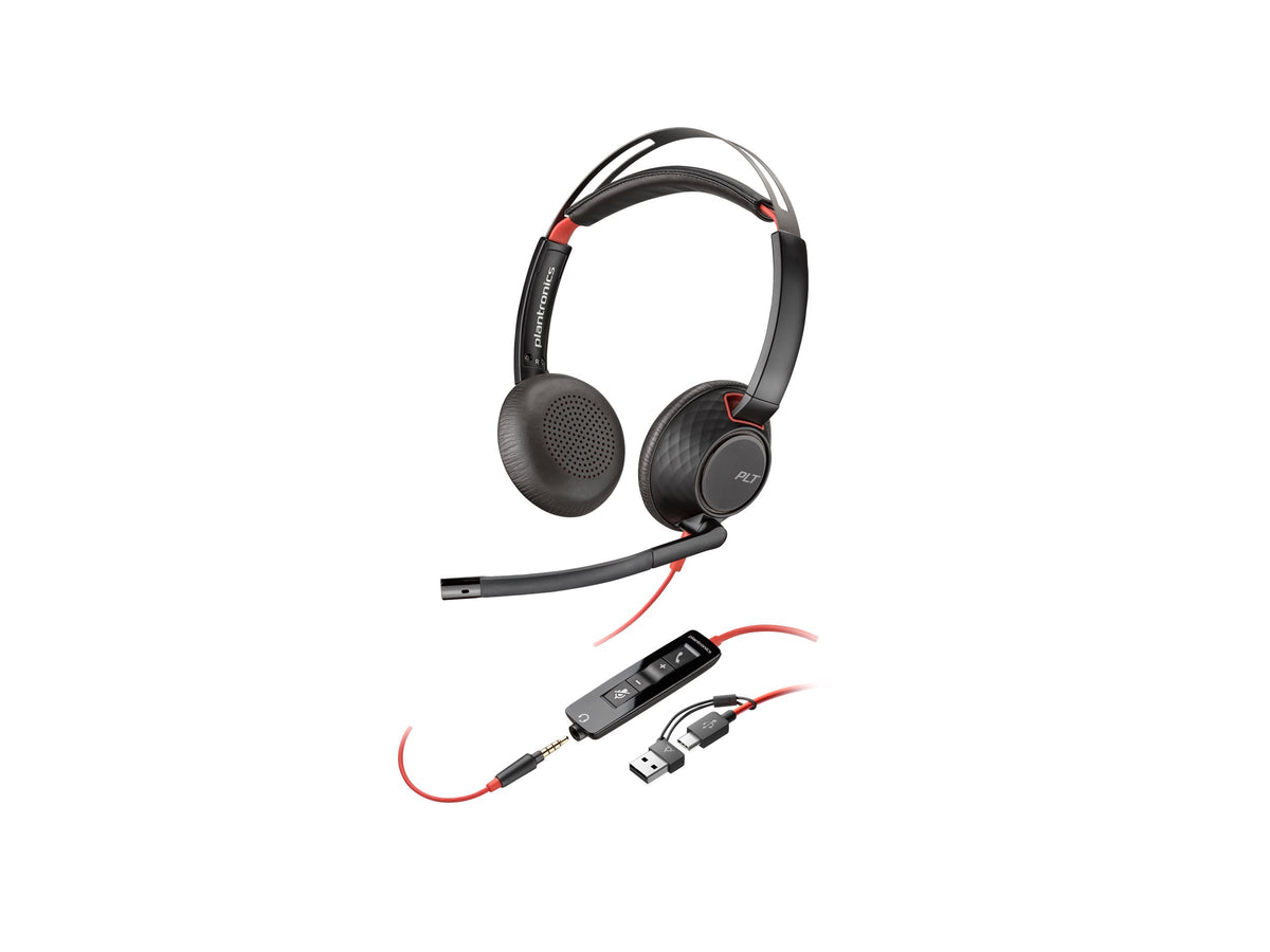 HP Poly Blackwire 5220 Stereo USB-C Headset +3.5mm Plug +USB-C/A Adapter