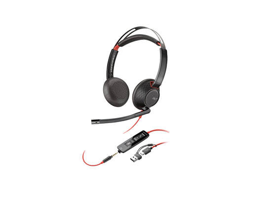 HP Poly Blackwire 5220 Stereo USB-C Headset +3.5mm Plug +USB-C/A Adapter