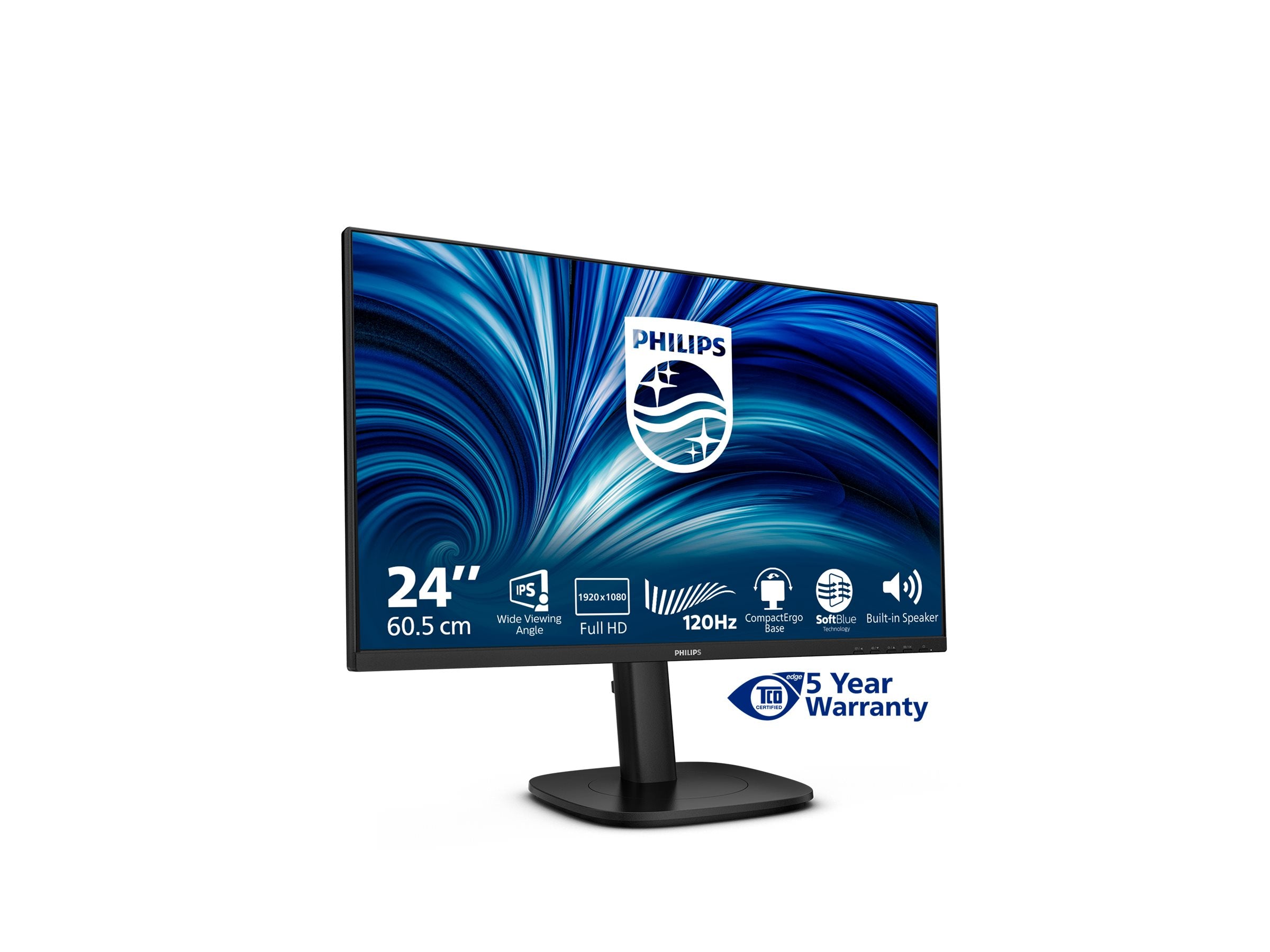 PHILIPS 23.8p 1920x1080 120Hz IPS Flat H/A 150 MM TUV EyeSafe certified USB HUB SPEAKERS DP HDMI 300cd/m2 TCO 10