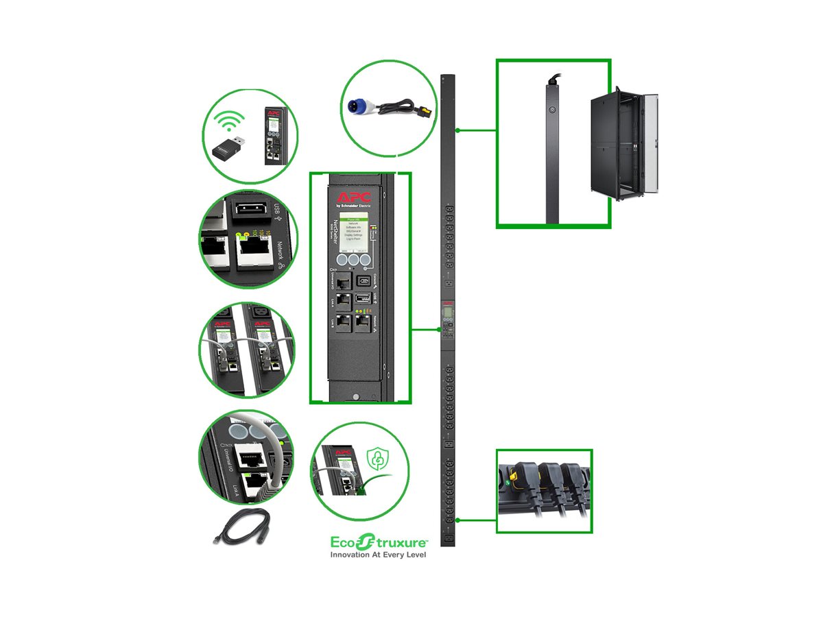 APC Rack PDU 9000 Switched ZeroU 16A 230V 21 C13 & 3 C19 IEC309 Cord