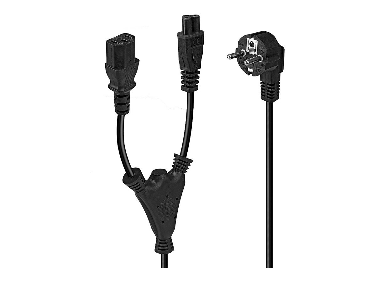 LINDY 2m Schuko to 1x IEC C13 and 1x IEC C5 Y-Power Cable