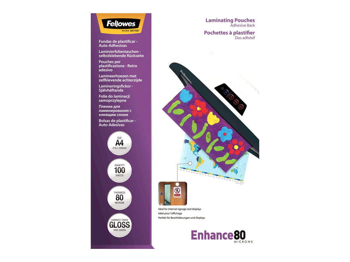 FELLOWES POCHETTES A4 - DOS ADHESIF - 80 MICR