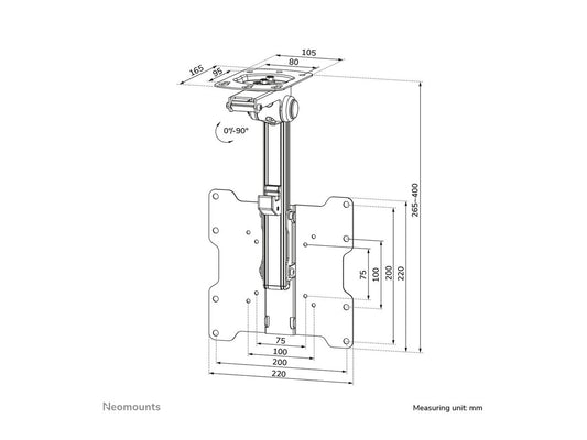 NEOMOUNTS FPMA-C020BLACK Support de plafond pour écran de 10-40p - h 26.5-40 cm