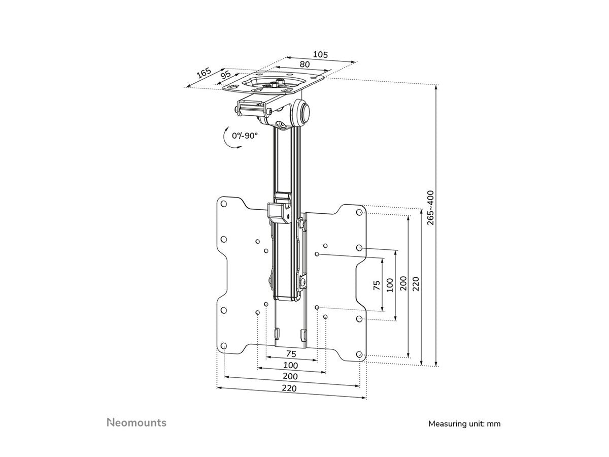 NEOMOUNTS FPMA-C020BLACK Support de plafond pour écran de 10-40p - h 26.5-40 cm
