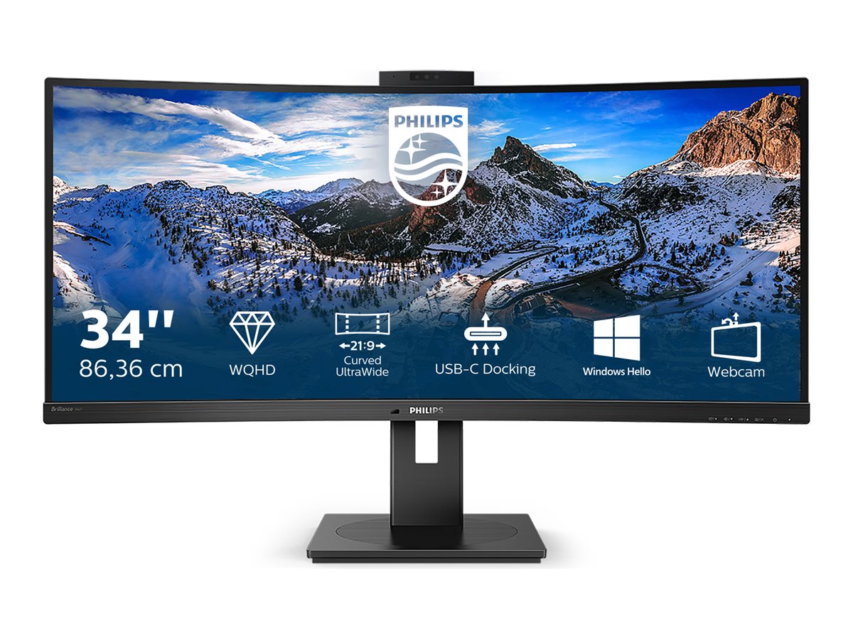 PHILIPS 346P1CRH/00 UWQHD, Curved, 34p, VA, Webcam, 100Hz, 4ms, Adaptive Sync, Docking USB-C, USB-C Port, DP, HDMI, Height adj. HP