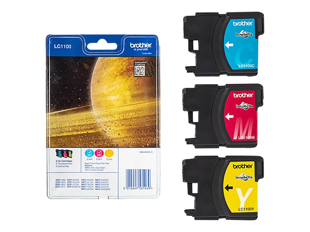 BROTHER LC-1100 cartouche d encre cyan, magenta et jaune capacité standard 3 x 7.5ml 3 x 325 pages 3-pack blister sans alarme