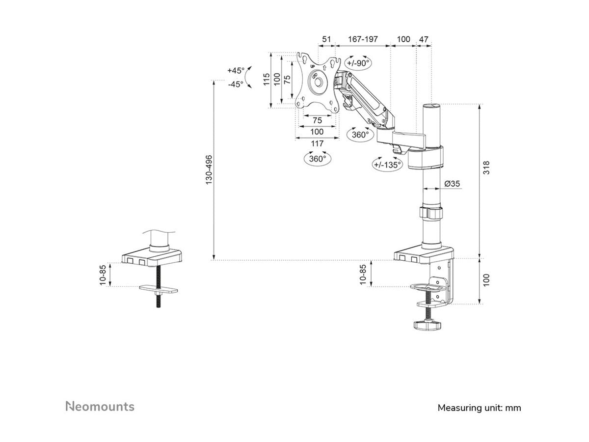 NEOMOUNTS DS70-750BL1 Support décran à fixer 17-27p - ressort à gaz