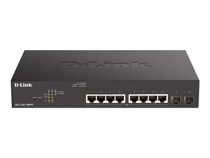 D-LINK 10-Port Layer2 PoE+ Gigabit Smart Switch 8x 10/100/1000Mbit/s TP RJ-45 PoE Port 802.3af/at Power-over-Ethernet up to 30 Watt