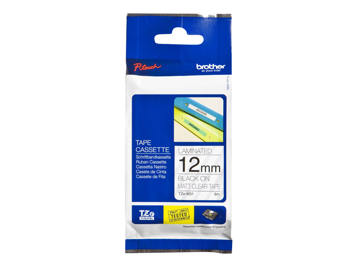 BROTHER P-TOUCH TZE-M31 noir sur clear-matt 12mm
