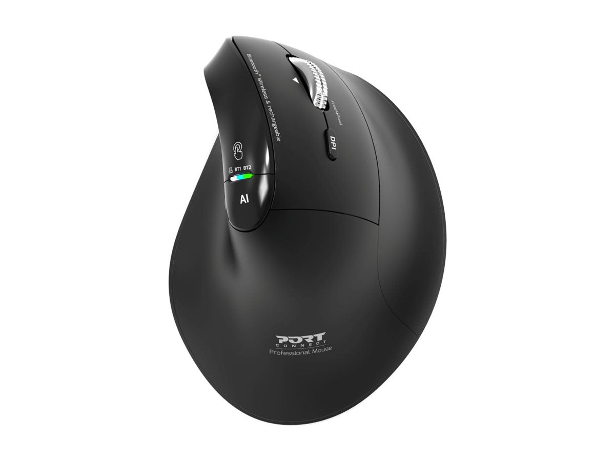 PORT DESIGNS Mouse Ergonomic Rechargeable Bluetooth + RF 2.4GHZ - ERGO AUDITOR