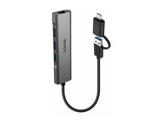 LINDY USB 3.2 Gen 1 Hub & Gigabit Ethernet Converter