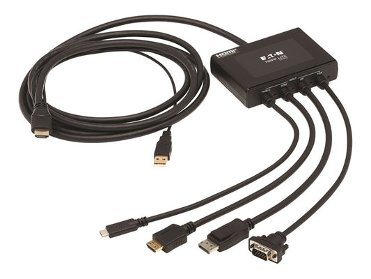 EATON TRIPPLITE 4-Port Presentation Adapter 4K 60Hz 4:4:4 HDMI DP USB-C and 1080p VGA to HDMI Built-In Cables