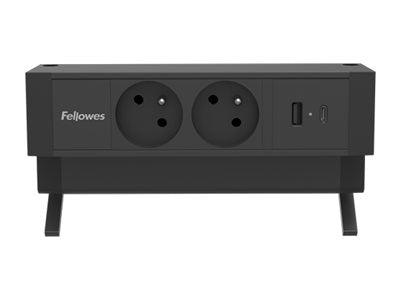 FELLOWES PRISE POUR BUREAU ÉLECTRIQUE TYPE E - NOIR Équipé de 2 x prise de courant 230v 1 x port USB-A 18w max et 1 x port USB-C