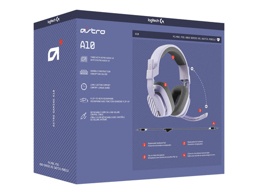 LOGITECH Astro Gaming A10 Gen 2 Headset full size wired 3.5 mm jack lilac