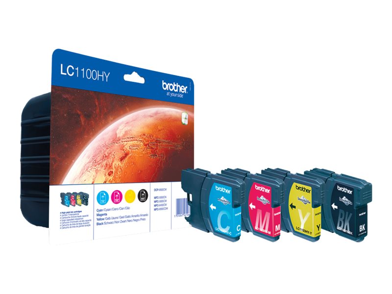 BROTHER LC-1100 cartouche d encre noir et tricolore haute capacité Nr: 19ml, Cl: 16ml Nr: 900, Cl: 750 pages pack de 4 blister