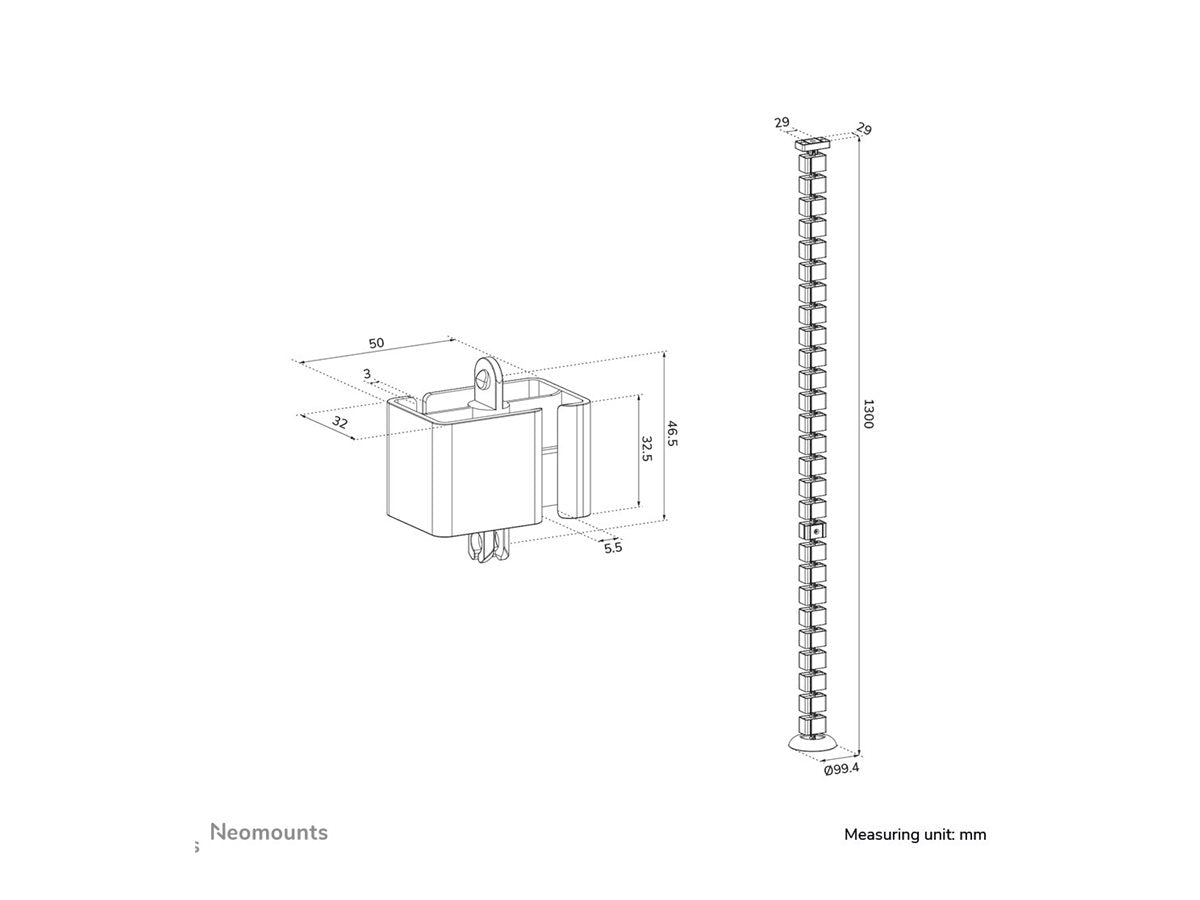 NEOMOUNTS Cable Spine Organizer for sit/stand desk frames magnet mounted white